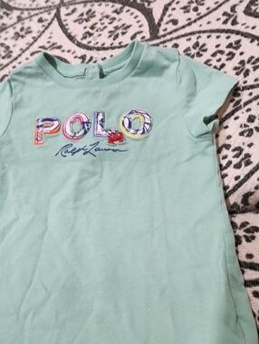 Ralph Lauren Mint Green Short Sleeve POLO Tee with Multi-Color Lettering 24 M